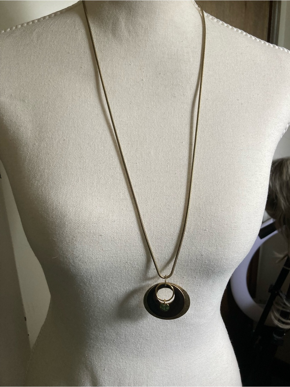 Gold-Tone Double Circle Pendant Necklace with Chocolate Brown Accent
